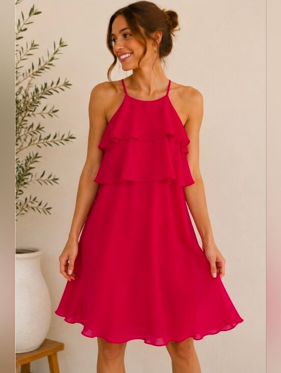 Charles Henry Dresses & Skirts - Charles Henry Hot Pink Ruffle Halter Dress ( 86)